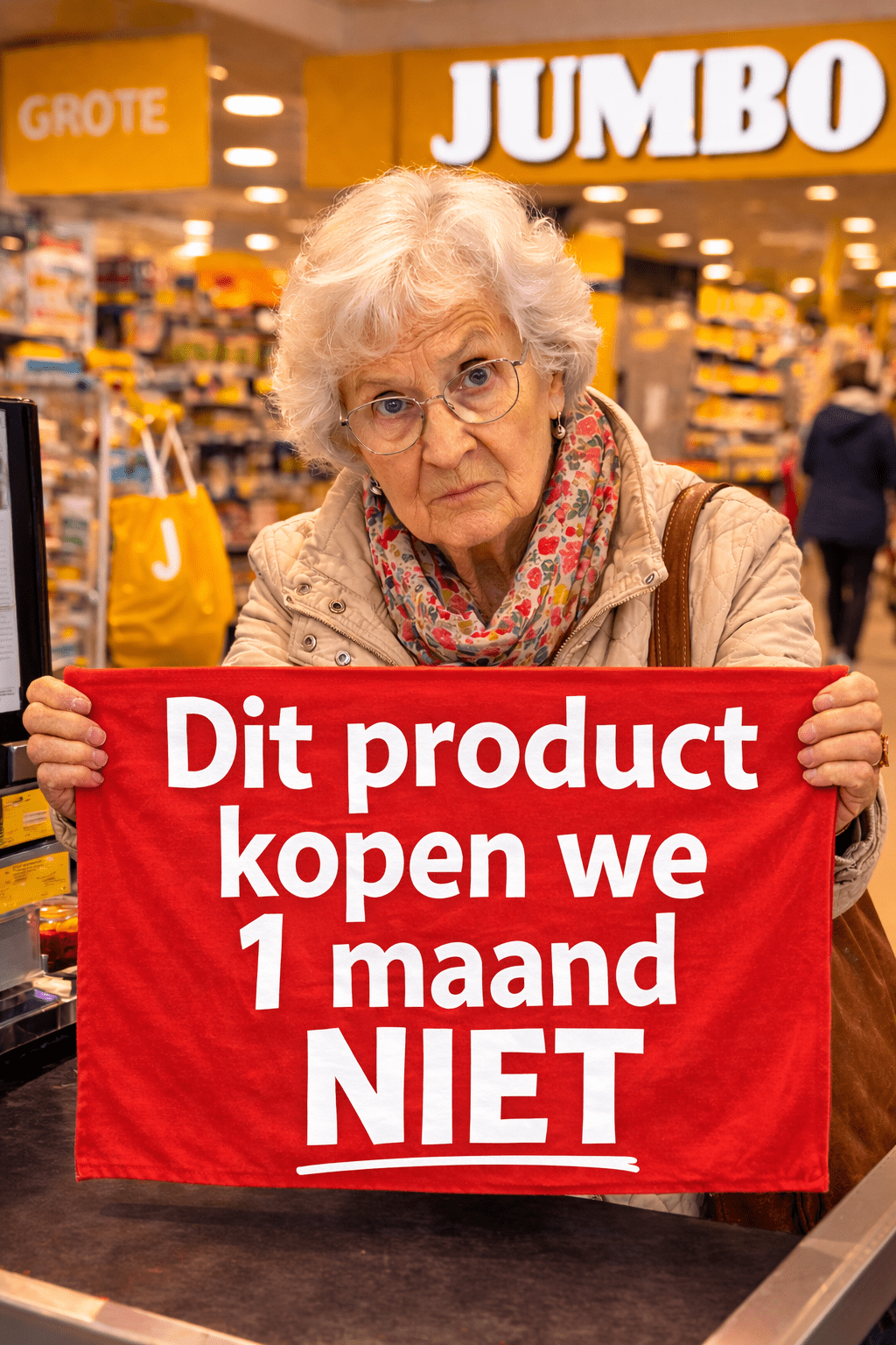 protestbord in supermarkt door vrouw
